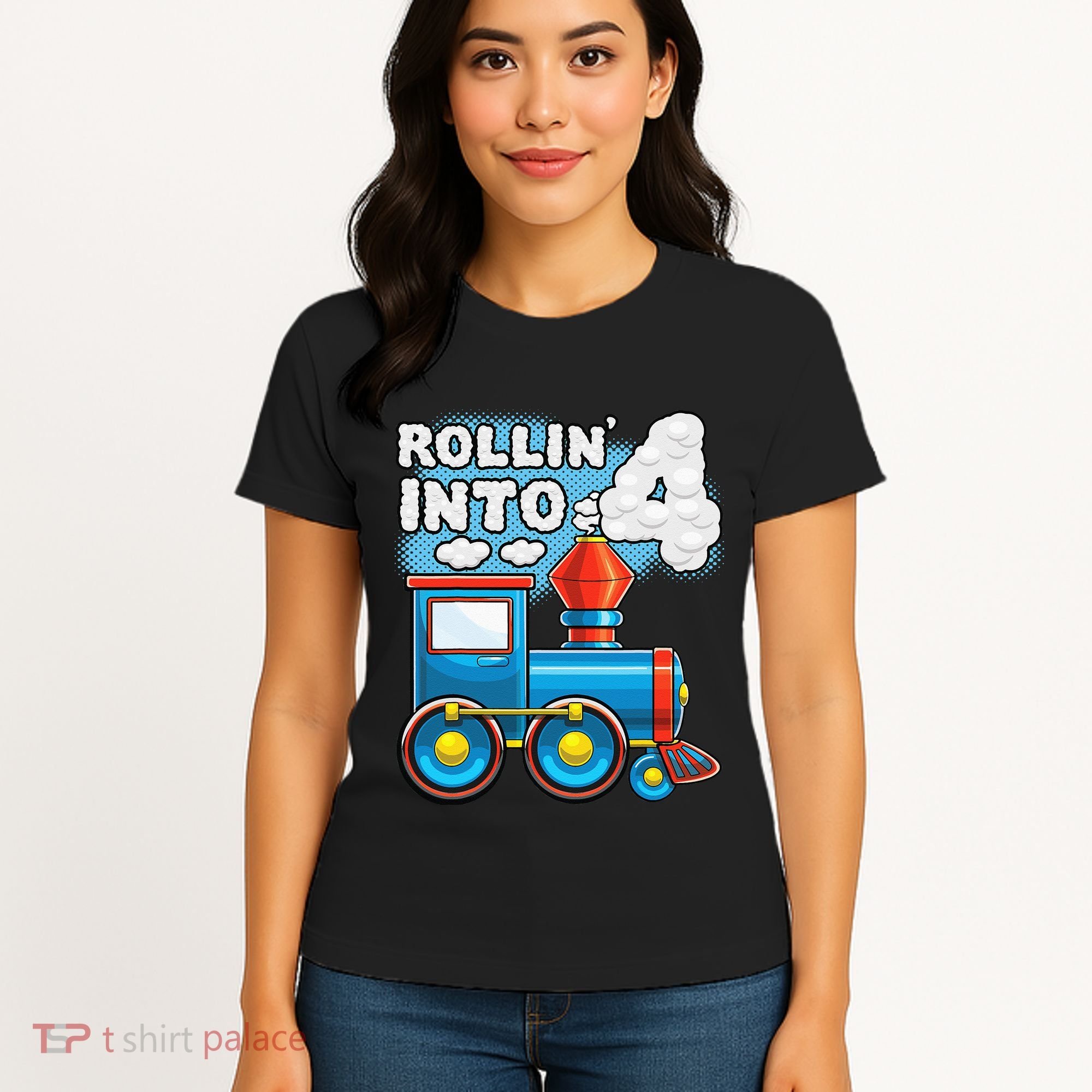 Rollin Into 4 Train 4th Birthday Party Supply Birthday Boy Women's T-Shirt