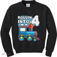 Rollin Into 4 Train 4th Birthday Party Supply Birthday Boy Kids Sweatshirt thumb 0