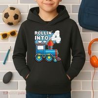 Rollin Into 4 Train 4th Birthday Party Supply Birthday Boy Kids Hoodie thumb 2