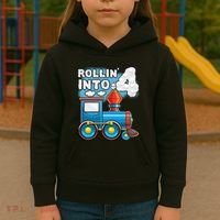 Rollin Into 4 Train 4th Birthday Party Supply Birthday Boy Kids Hoodie thumb 3