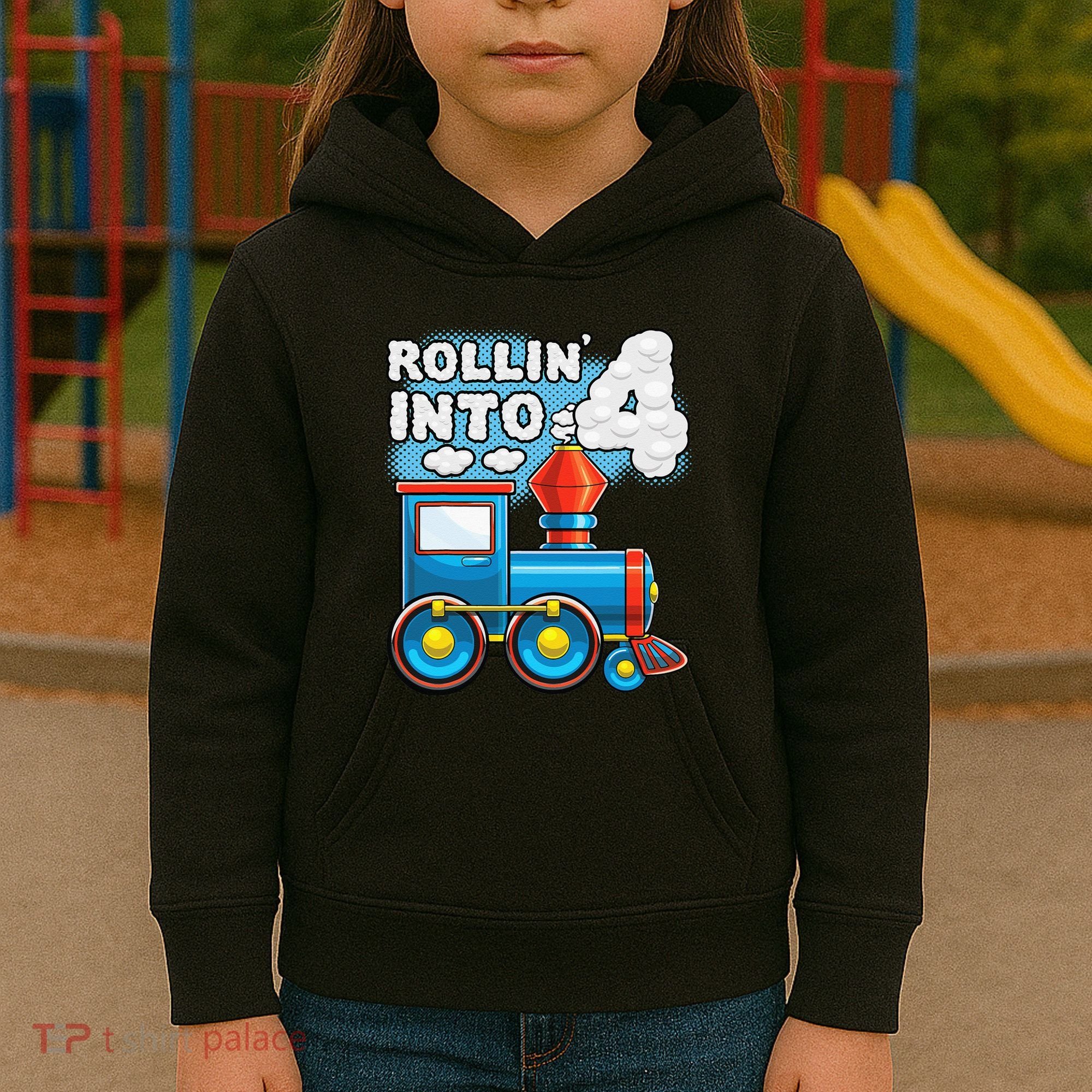 Rollin Into 4 Train 4th Birthday Party Supply Birthday Boy Kids Hoodie