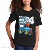 Rollin Into 4 Train 4th Birthday Party Supply Birthday Boy Kids T-Shirt thumb 2