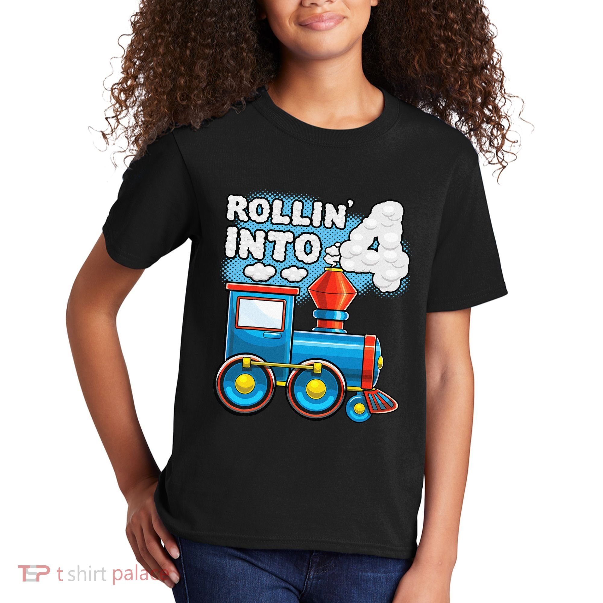 Rollin Into 4 Train 4th Birthday Party Supply Birthday Boy Kids T-Shirt