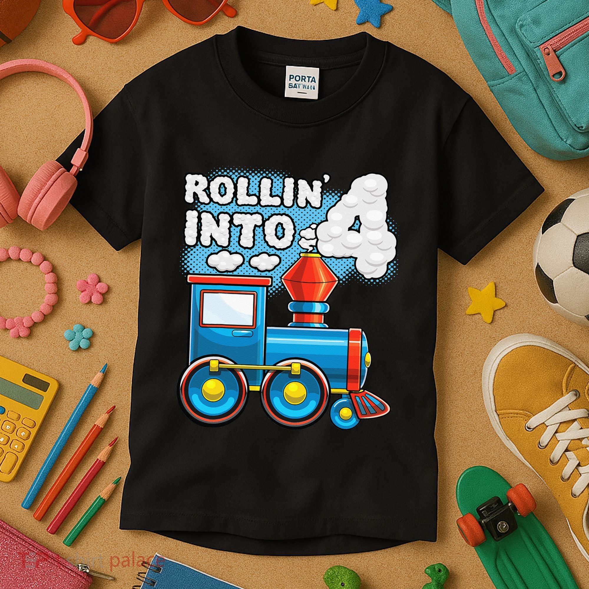 Rollin Into 4 Train 4th Birthday Party Supply Birthday Boy Kids T-Shirt
