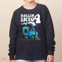 Rollin Into 4 Train 4th Birthday Party Four Years Old Boy Women's Sweatshirt thumb 0