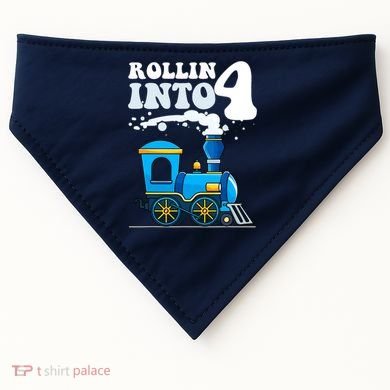 Rollin Into 4 Train 4th Birthday Party Four Years Old Boy USA-Made Doggie Bandana