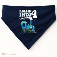 Rollin Into 4 Train 4th Birthday Party Four Years Old Boy USA-Made Doggie Bandana thumb 0