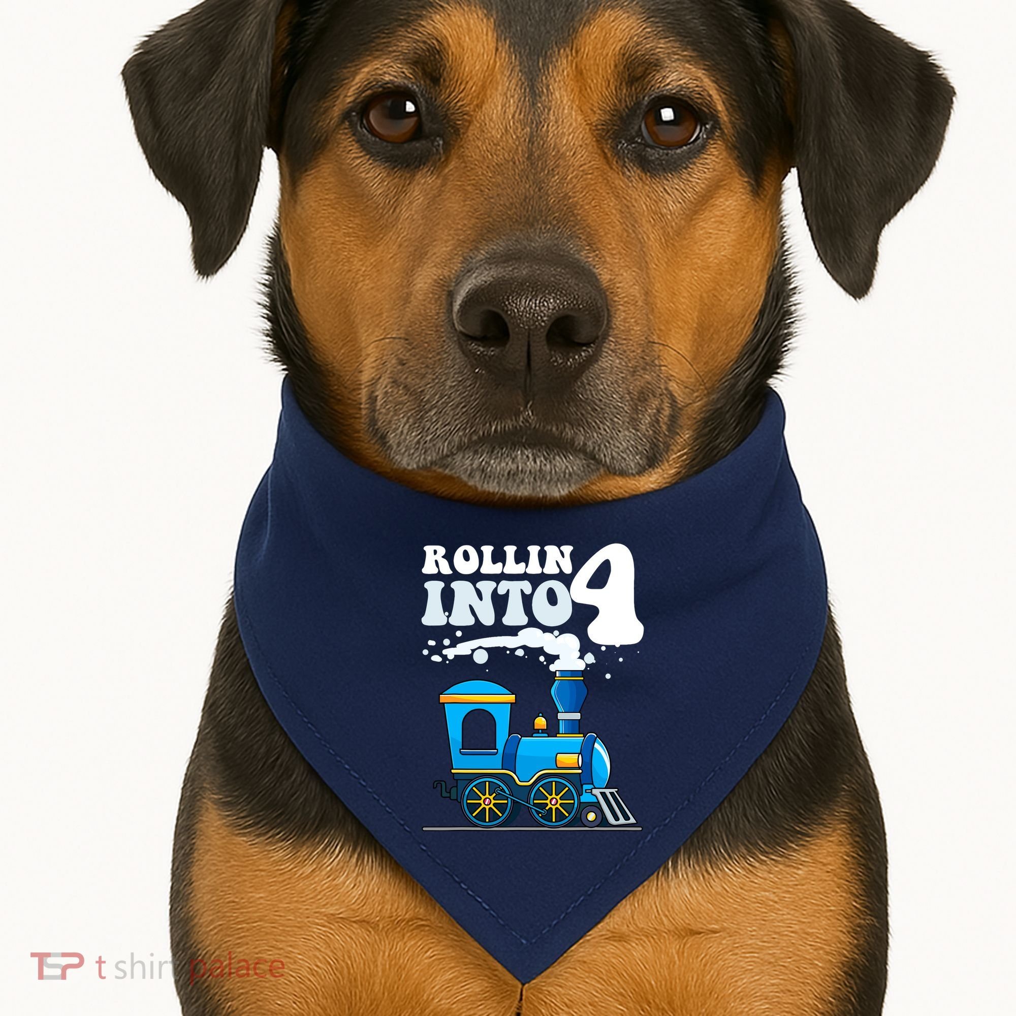 Rollin Into 4 Train 4th Birthday Party Four Years Old Boy USA-Made Doggie Bandana