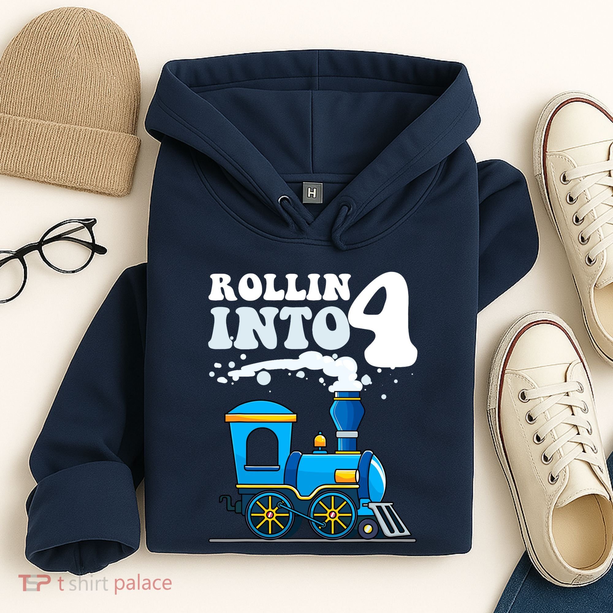 Rollin Into 4 Train 4th Birthday Party Four Years Old Boy Hoodie