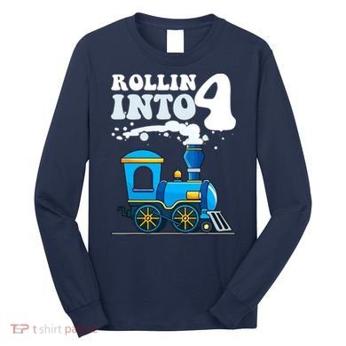 Rollin Into 4 Train 4th Birthday Party Four Years Old Boy Long Sleeve Shirt