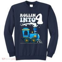 Rollin Into 4 Train 4th Birthday Party Four Years Old Boy Sweatshirt thumb 0