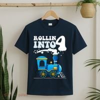 Rollin Into 4 Train 4th Birthday Party Four Years Old Boy T-Shirt thumb 2