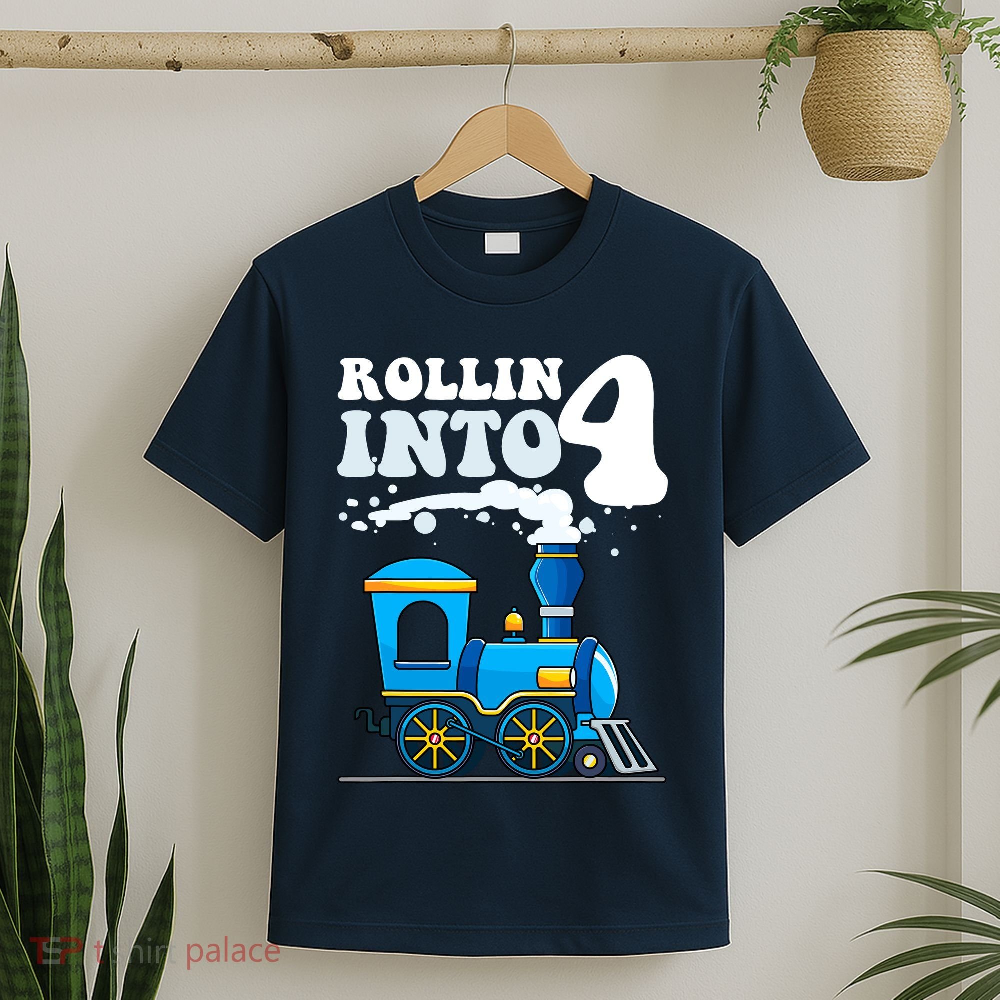 Rollin Into 4 Train 4th Birthday Party Four Years Old Boy T-Shirt