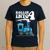Rollin Into 4 Train 4th Birthday Party Four Years Old Boy T-Shirt thumb 3