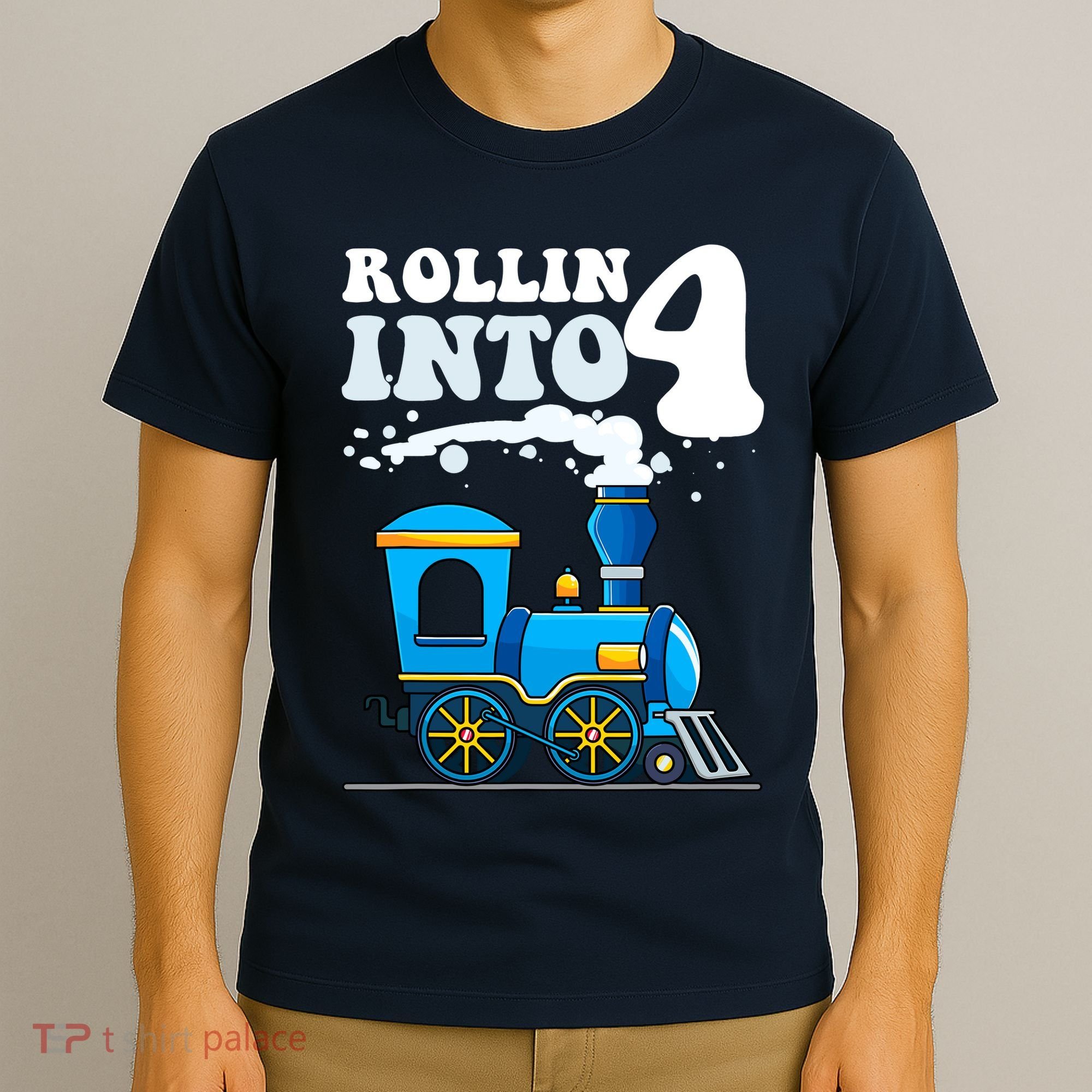 Rollin Into 4 Train 4th Birthday Party Four Years Old Boy T-Shirt