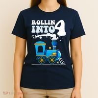 Rollin Into 4 Train 4th Birthday Party Four Years Old Boy T-Shirt thumb 4