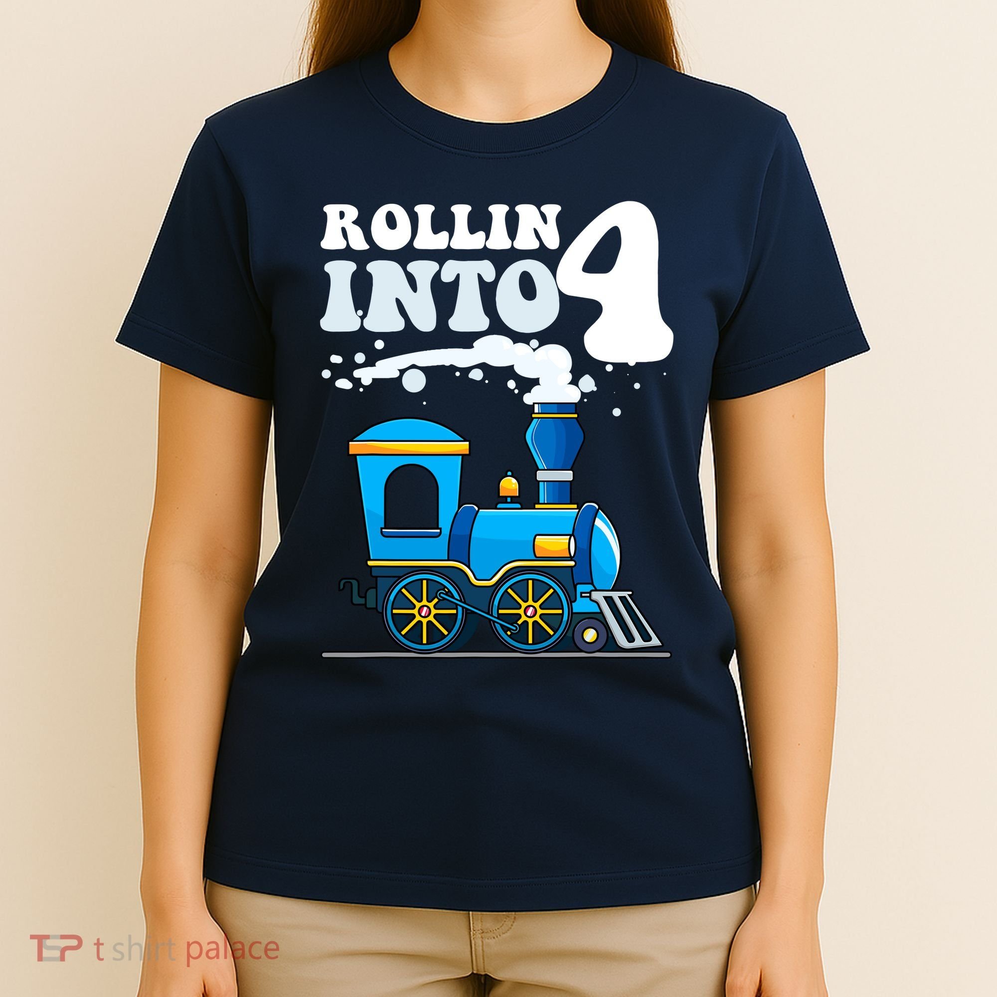 Rollin Into 4 Train 4th Birthday Party Four Years Old Boy T-Shirt