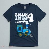 Rollin Into 4 Train 4th Birthday Party Four Years Old Boy T-Shirt thumb 5