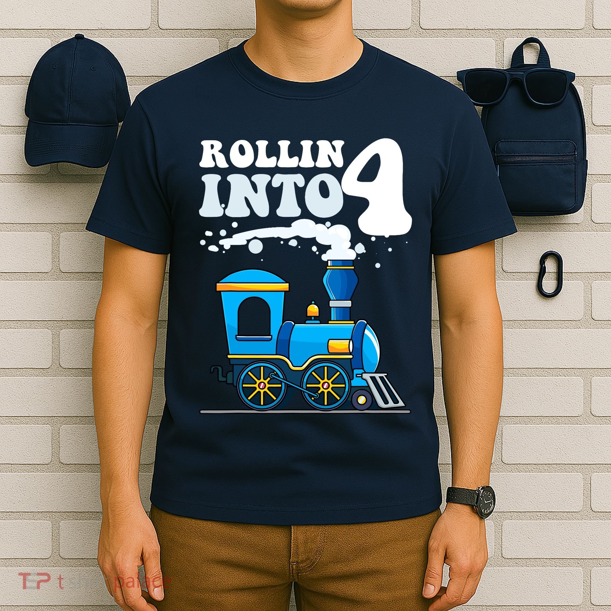 Rollin Into 4 Train 4th Birthday Party Four Years Old Boy T-Shirt