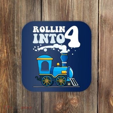Rollin Into 4 Train 4th Birthday Party Four Years Old Boy Coaster