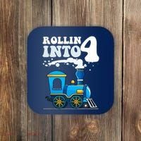 Rollin Into 4 Train 4th Birthday Party Four Years Old Boy Coaster thumb 0