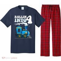 Rollin Into 4 Train 4th Birthday Party Four Years Old Boy Pajama Set thumb 0