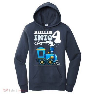 Rollin Into 4 Train 4th Birthday Party Four Years Old Boy Women's Hoodie