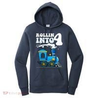 Rollin Into 4 Train 4th Birthday Party Four Years Old Boy Women's Hoodie thumb 0