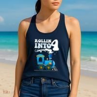 Rollin Into 4 Train 4th Birthday Party Four Years Old Boy Women's Tank Top thumb 2