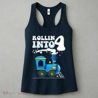 Rollin Into 4 Train 4th Birthday Party Four Years Old Boy Women's Tank Top thumb 3