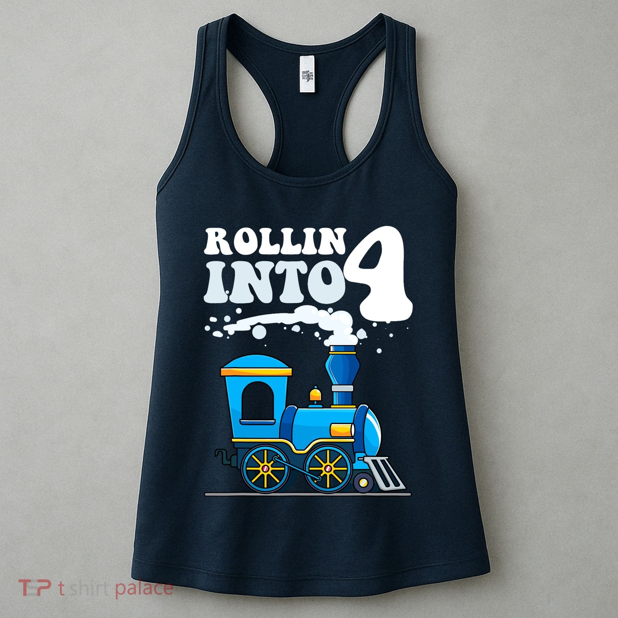 Rollin Into 4 Train 4th Birthday Party Four Years Old Boy Women's Tank Top
