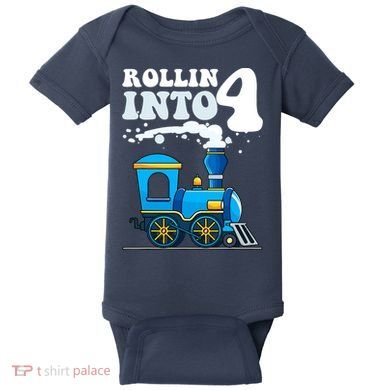 Rollin Into 4 Train 4th Birthday Party Four Years Old Boy Baby Bodysuit