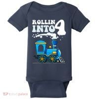 Rollin Into 4 Train 4th Birthday Party Four Years Old Boy Baby Bodysuit thumb 0