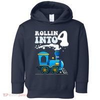 Rollin Into 4 Train 4th Birthday Party Four Years Old Boy Toddler Hoodie thumb 0