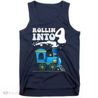 Rollin Into 4 Train 4th Birthday Party Four Years Old Boy Tank Top thumb 0