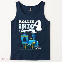 Rollin Into 4 Train 4th Birthday Party Four Years Old Boy Tank Top thumb 2