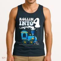 Rollin Into 4 Train 4th Birthday Party Four Years Old Boy Tank Top thumb 3