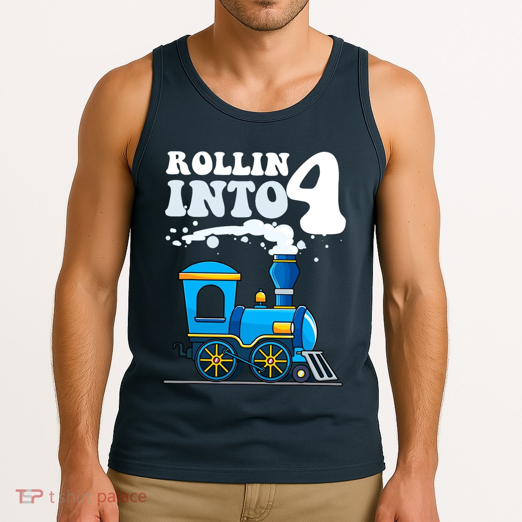 Rollin Into 4 Train 4th Birthday Party Four Years Old Boy Tank Top