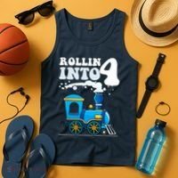 Rollin Into 4 Train 4th Birthday Party Four Years Old Boy Tank Top thumb 4