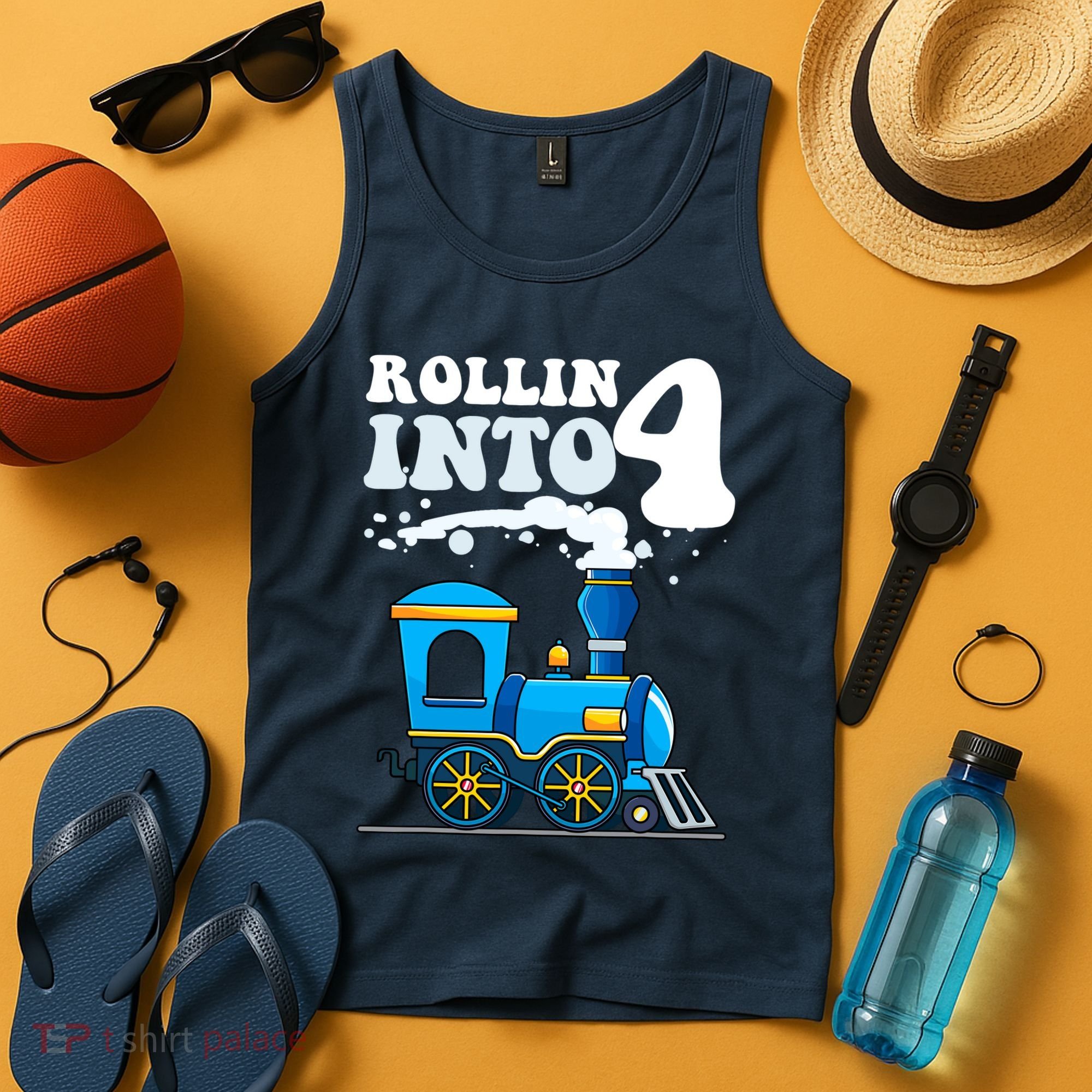Rollin Into 4 Train 4th Birthday Party Four Years Old Boy Tank Top