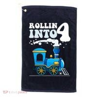 Rollin Into 4 Train 4th Birthday Party Four Years Old Boy Golf Towel thumb 0