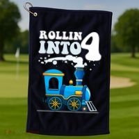 Rollin Into 4 Train 4th Birthday Party Four Years Old Boy Golf Towel thumb 1