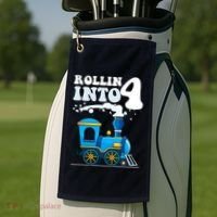 Rollin Into 4 Train 4th Birthday Party Four Years Old Boy Golf Towel thumb 2