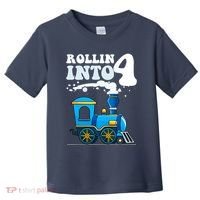 Rollin Into 4 Train 4th Birthday Party Four Years Old Boy Toddler T-Shirt thumb 0