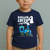 Rollin Into 4 Train 4th Birthday Party Four Years Old Boy Toddler T-Shirt thumb 2
