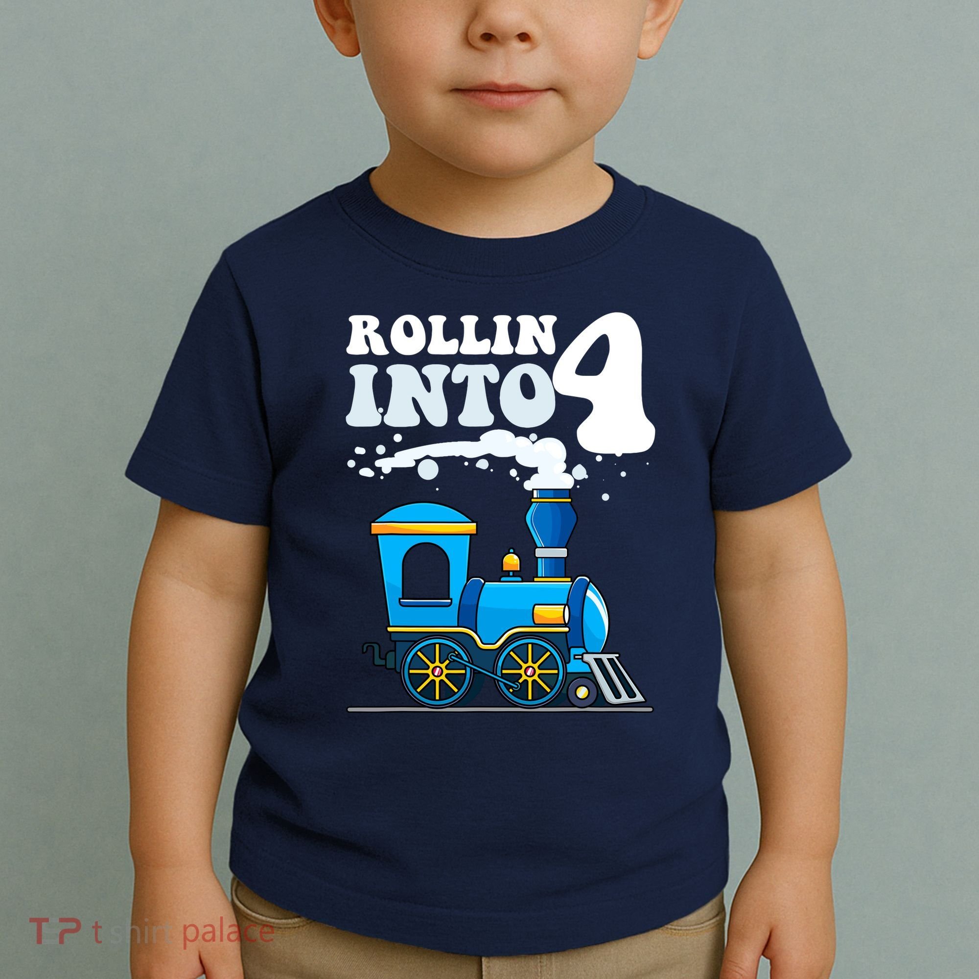 Rollin Into 4 Train 4th Birthday Party Four Years Old Boy Toddler T-Shirt