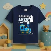 Rollin Into 4 Train 4th Birthday Party Four Years Old Boy Toddler T-Shirt thumb 3