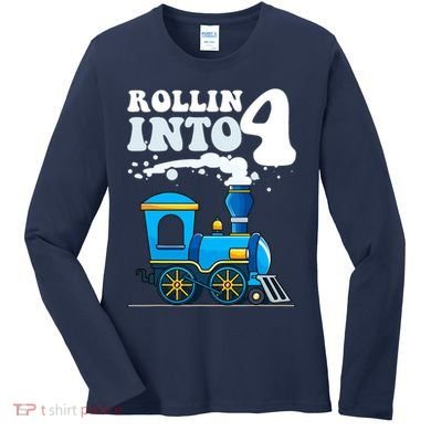 Rollin Into 4 Train 4th Birthday Party Four Years Old Boy Women's Long Sleeve Shirt
