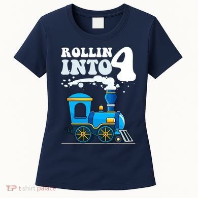 Rollin Into 4 Train 4th Birthday Party Four Years Old Boy Women's T-Shirt
