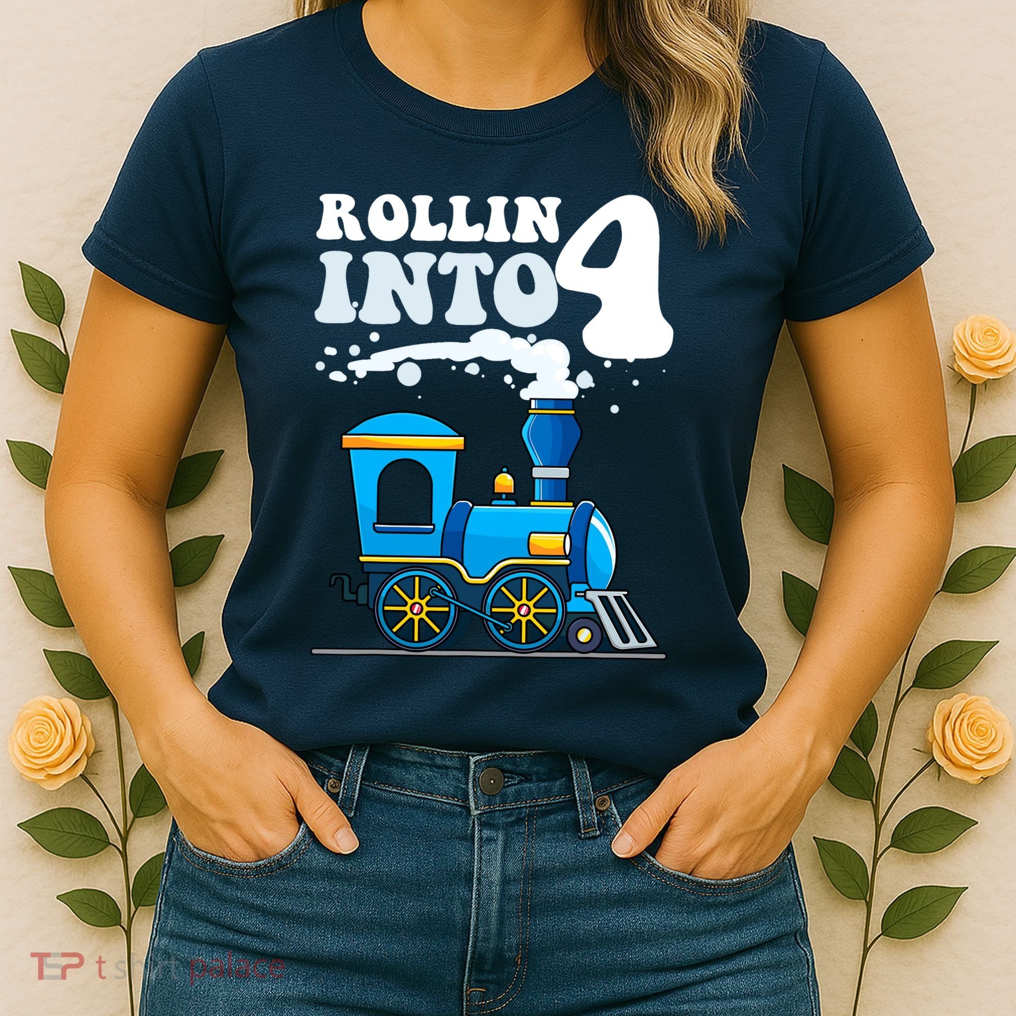 Rollin Into 4 Train 4th Birthday Party Four Years Old Boy Women's T-Shirt